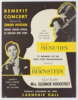 Flyer for the United Jewish Appeal benefit concert depicting Leonard Bernstein and Yehudi Menuhin, 1948