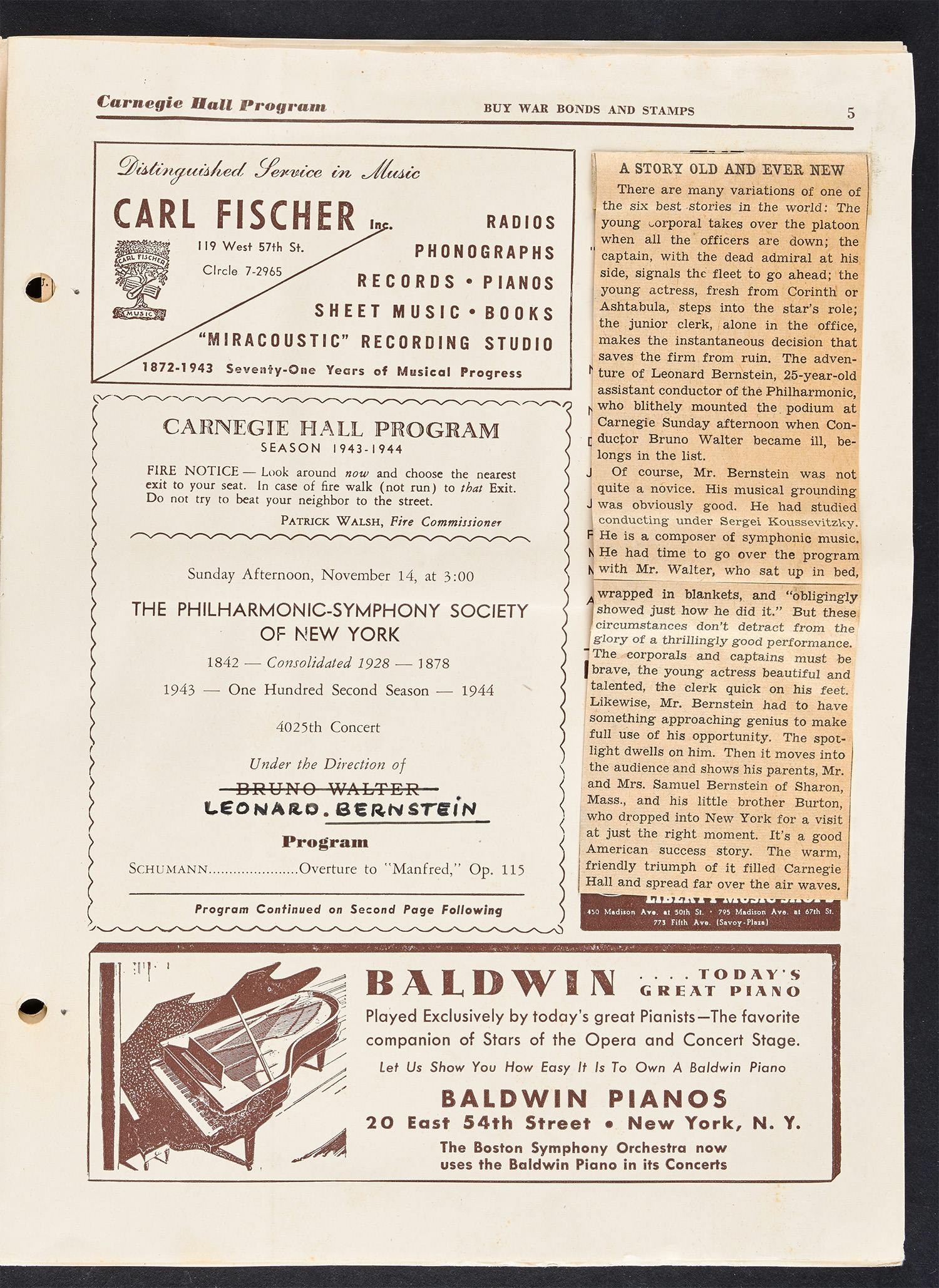 Carnegie Hall program page, November 14, 1943