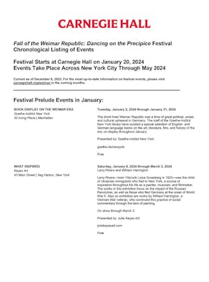 Chronological listing of festival events.