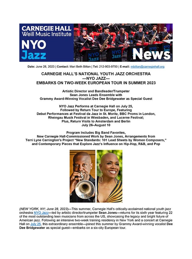 NYO Jazz Press Kit | Carnegie Hall