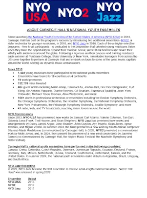 "About Carnegie Hall's National Youth Ensembles" fact sheet