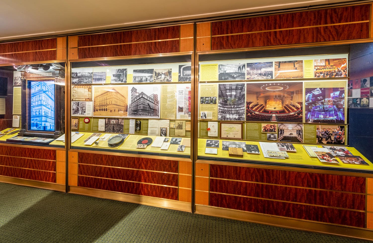 A permanent exhibit in the Rose Museum that chronicles the history of Carnegie Hall's building