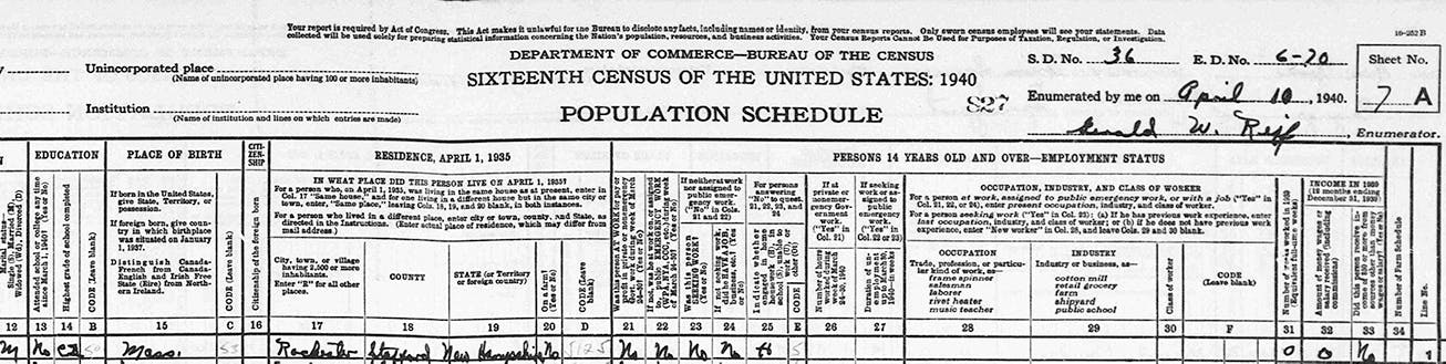 1940 United States Federal Census.