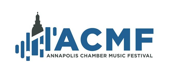 A logo for Annapolis Chamber Music Festival in blue typeface
