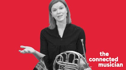 Laura Weiner holding a French horn