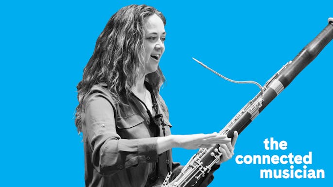 Ensemble Connect alum Shelley Monroe Huang with her bassoon in hand