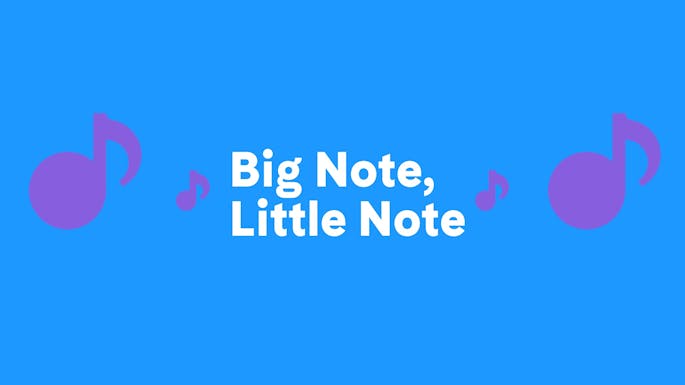 "Big Note, Little Note" with purple eighth notes
