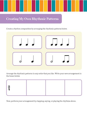 Creating My Own Rhythmic Patterns student activity depicting music notes