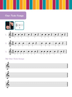 One-Note Songs student activity depicting music notation