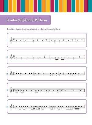 Reading Rhythmic Patterns student activity depicting music notation