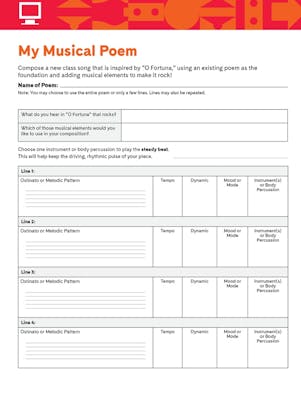 "My Musical Poem" exercise and chart
