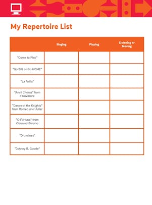 "My Repertoire List" activity chart
