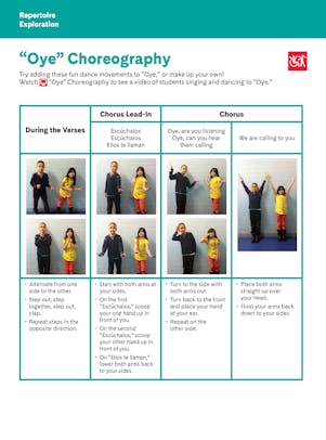 "Oye Choreography" depicting a boy and girl performing various dance movements