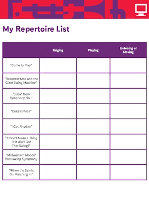 "My Repertoire List" student activity chart