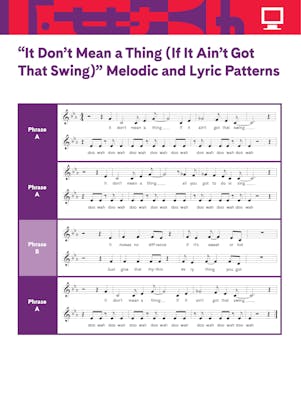 "It Don't Mean A Thing Melodic and Lyric Patterns" student activity with musical notation
