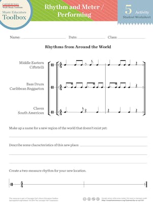 "Rhythm and Meter / Performing" student activity worksheet