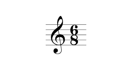 A treble clef with a 6/8 time signature