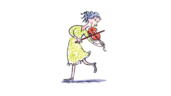 A violinist wearing a dress