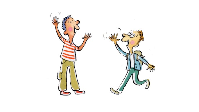 Illustration of two people calling to each other