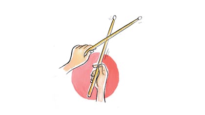 Illustration of two hands holding drum sticks