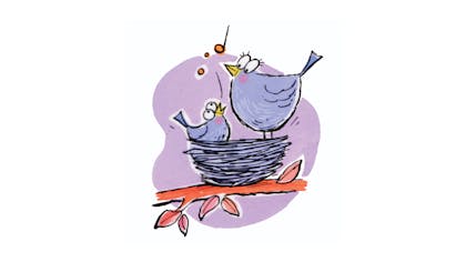 Illustration of two birds in a nest