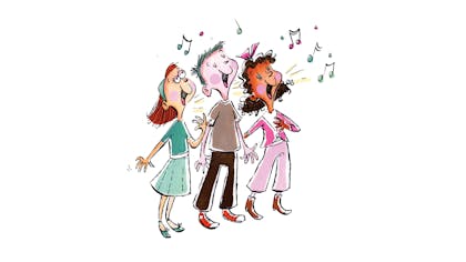 Illustration of three children singing