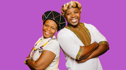 Bongi and Tshidi against a purple background