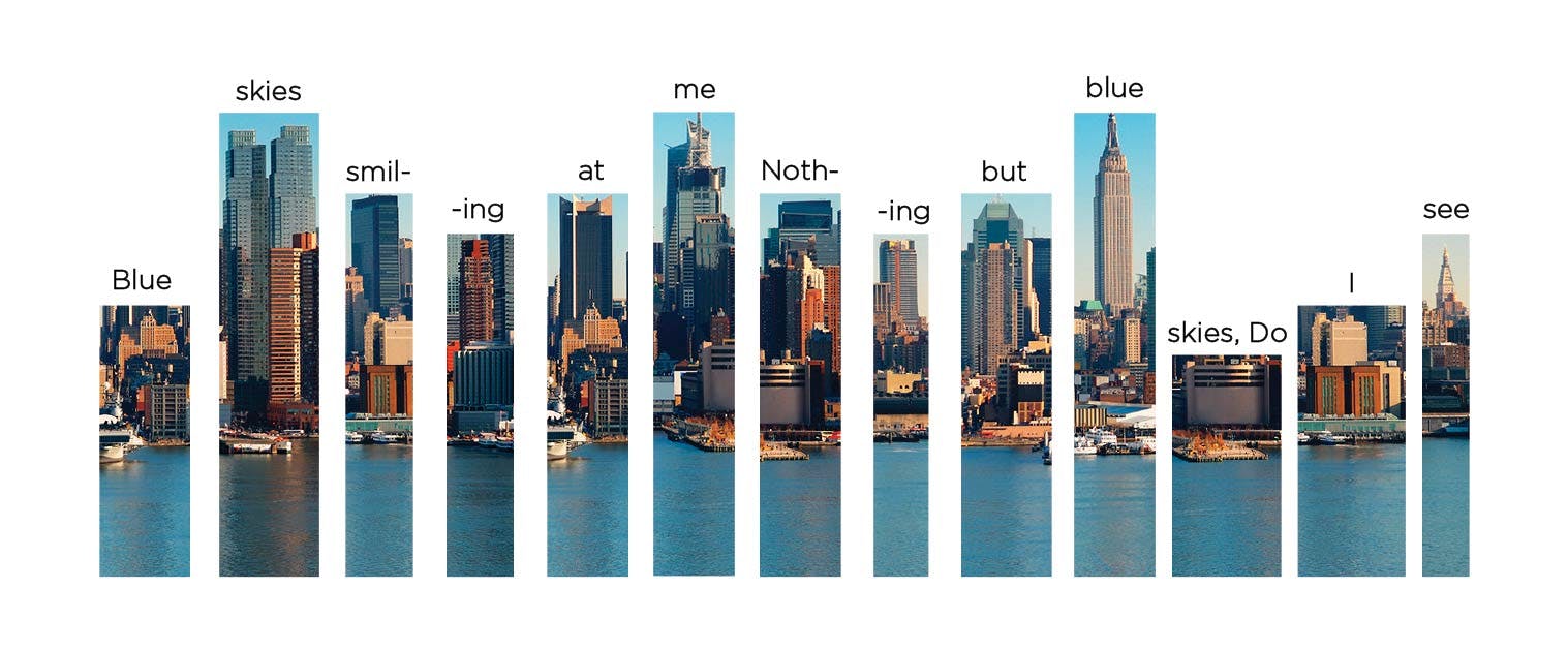 Graphic depicting cut-outs of the New York City skyline