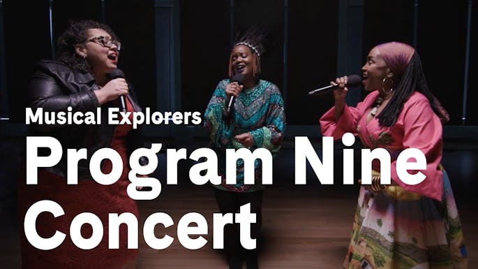 Brianna, Tanyaradzwa, and Emeline sing together into microphones