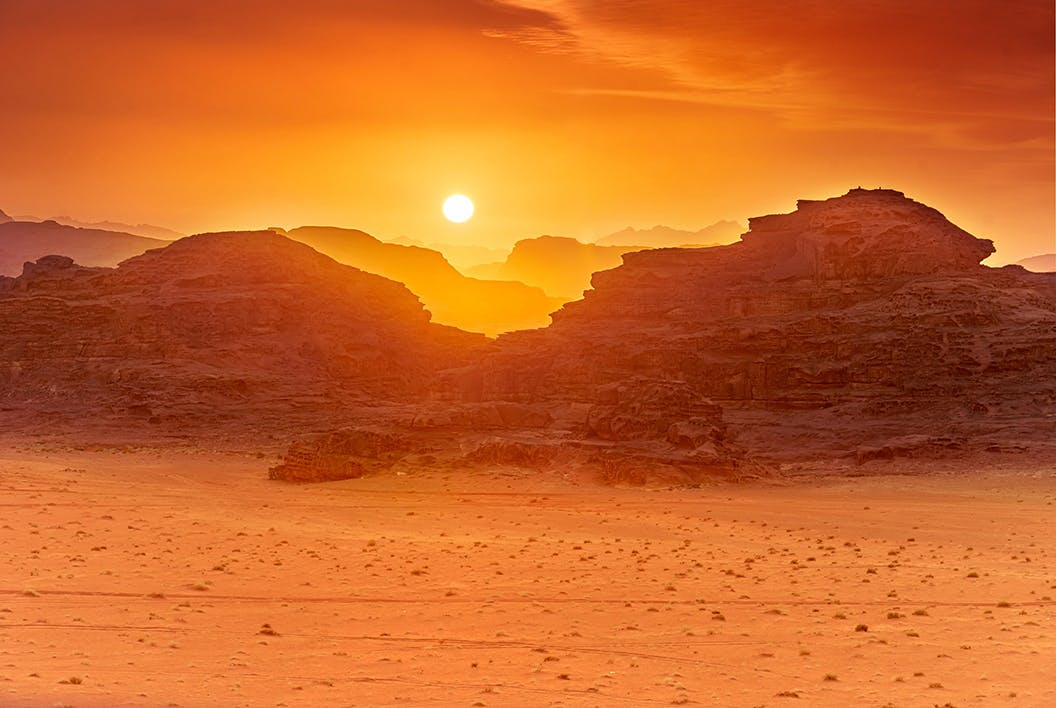 The Wadi Rum Desert at sunset