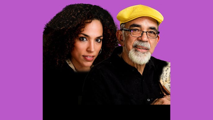 Julia and Juan  against a purple background