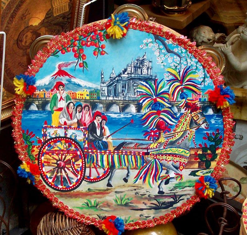 A painted tamburello