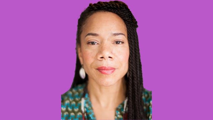 Martha  against a purple background