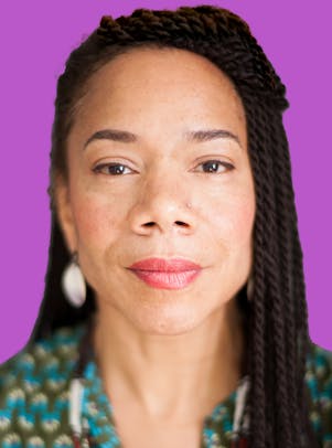 Martha against a purple background