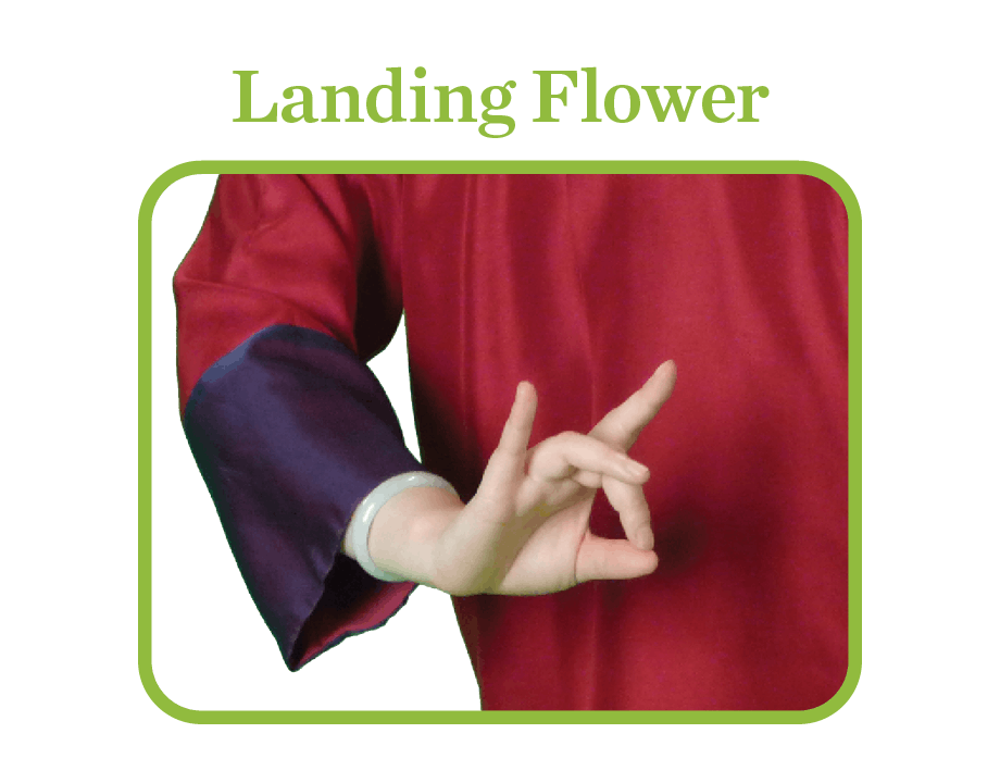 Landing Flower: a woman pressing her middle finger and thumb together