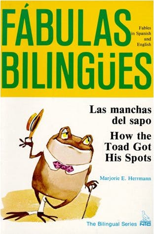 Book cover for Las Manchas Del Sapo depicting a bow-tied frog holding a straw hat and cane