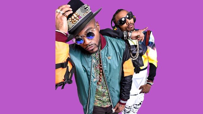 Chen Lo and Asanté Amin against a purple background