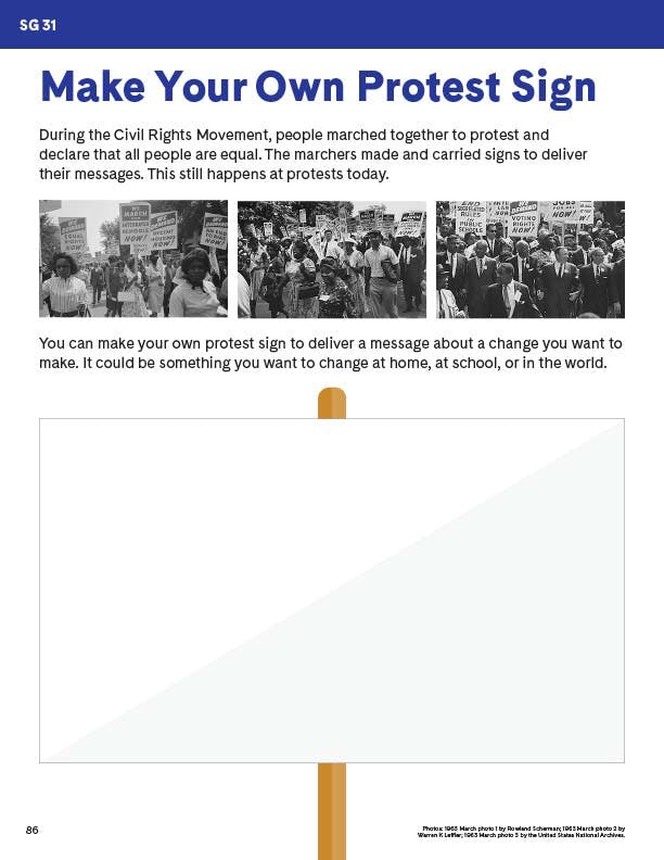 "Make Your Own Protest Sign" student activity with images of civil rights marchers carrying signs