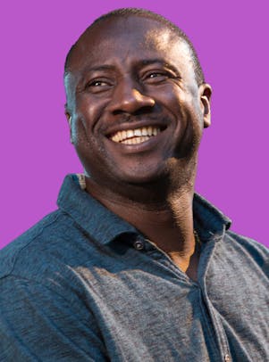 Yacouba against a purple background