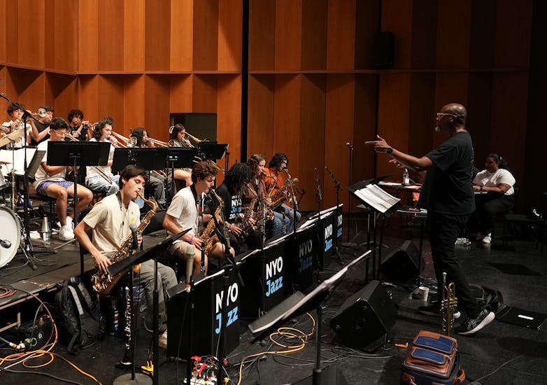 Sean Jones leads the NYO Jazz Band in a rehearsal