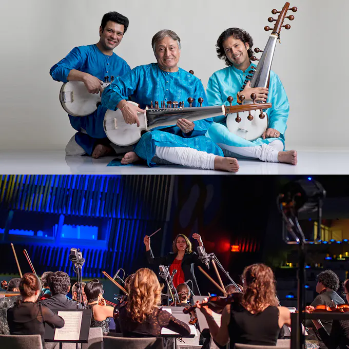 Amjad Ali Khan, Amaan Ali Bangash & Ayaan Ali Bangash / Lidiya Yankovskaya with the Refugee Symphony Project in Concert