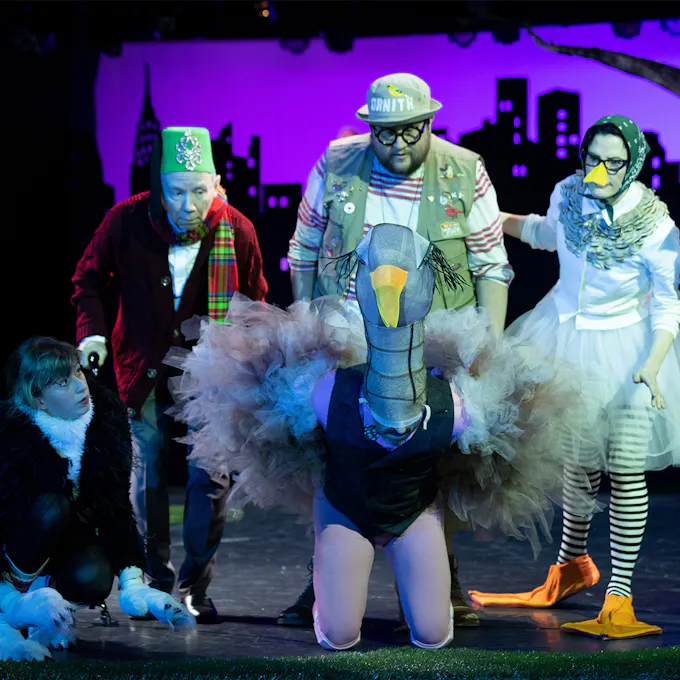 Performers in costume on stage