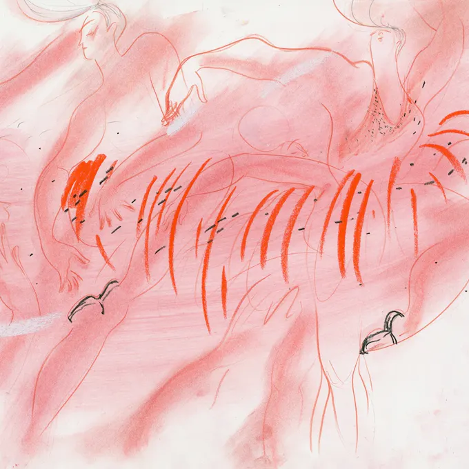 Abstract painting of two female dancers