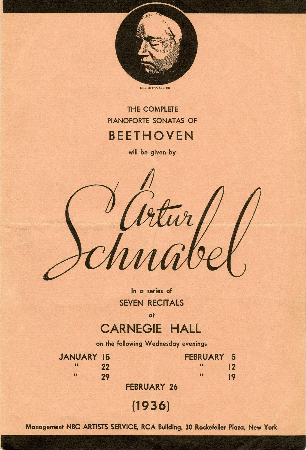 Flyer for Artur Schnabel’s performances of Beethoven’s piano sonatas in 1936 