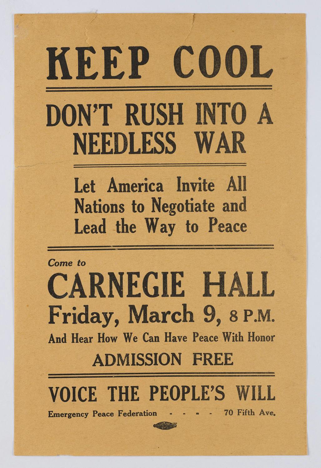 Flyer for the Emergency Peace Federation’s event