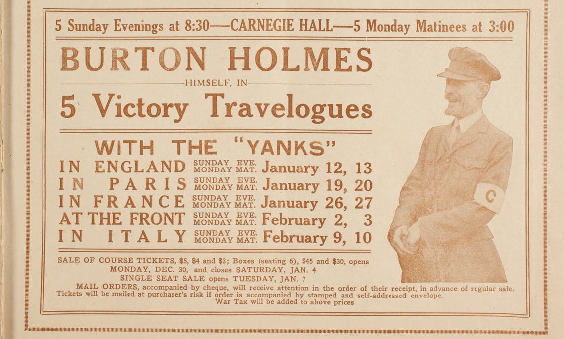 Program page promoting Burton Holmes’s Travelogues