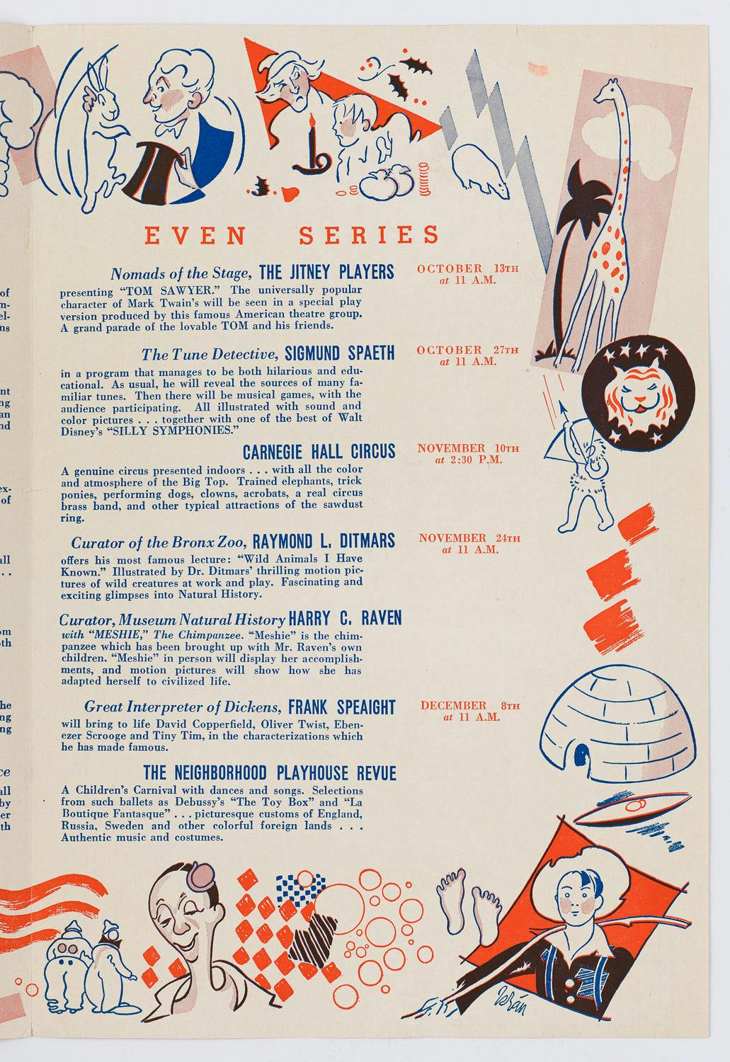 Program pages from the Carnegie Hall Circus performance