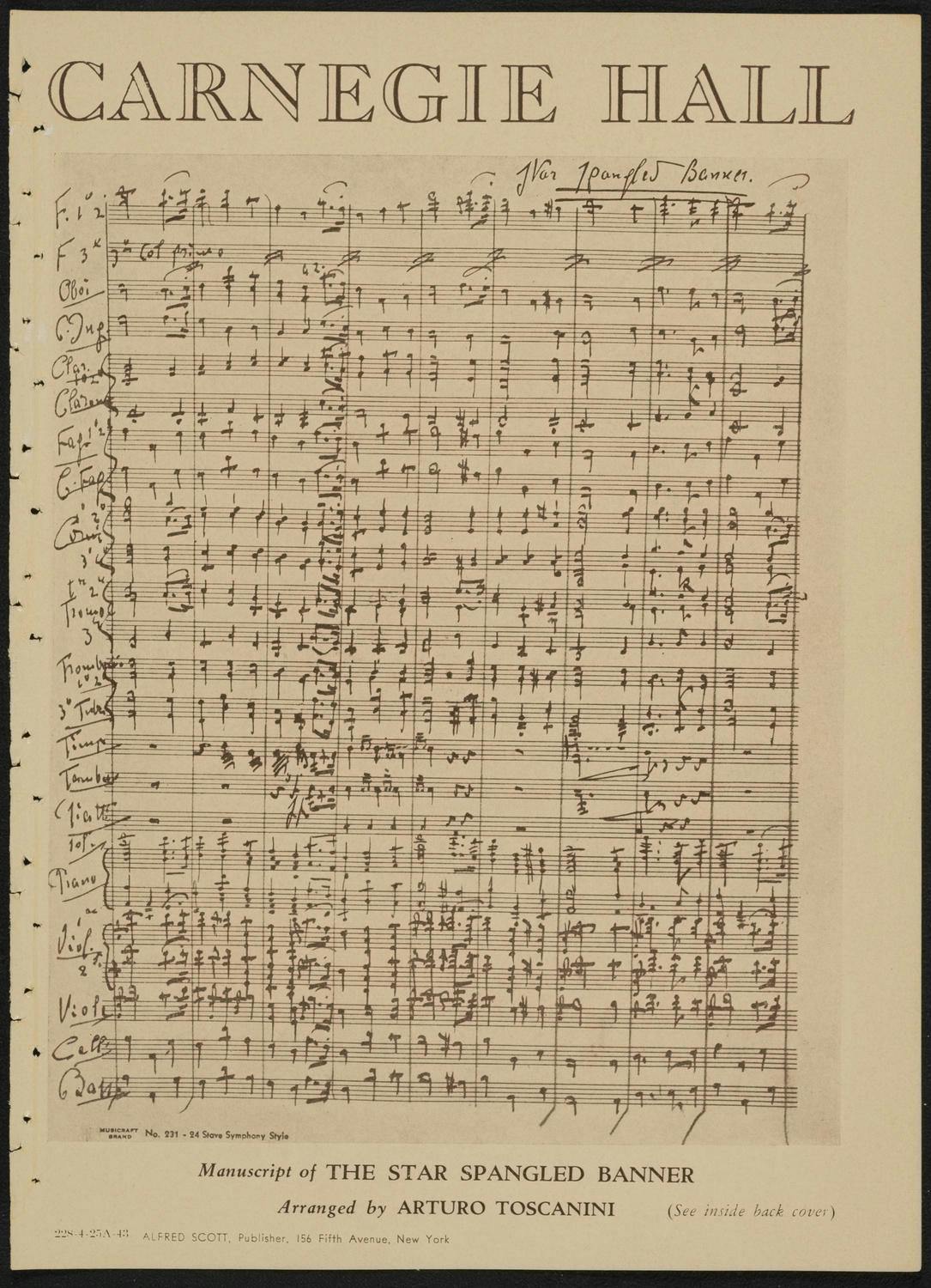 Program cover featuring Toscanini’s arrangement of “The Star-Spangled Banner”