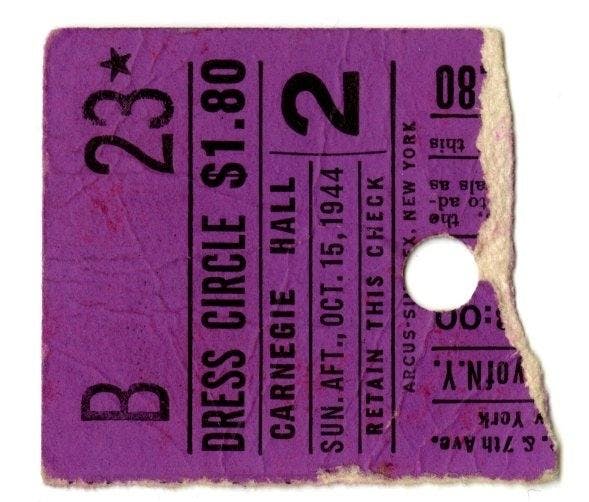 Ticket and ticket voucher from New York City Defense Recreation Committee