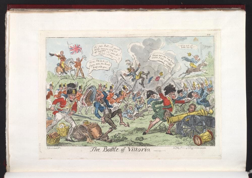 George Cruikshank’s cartoon depicting the Battle of Vittoria, 1813